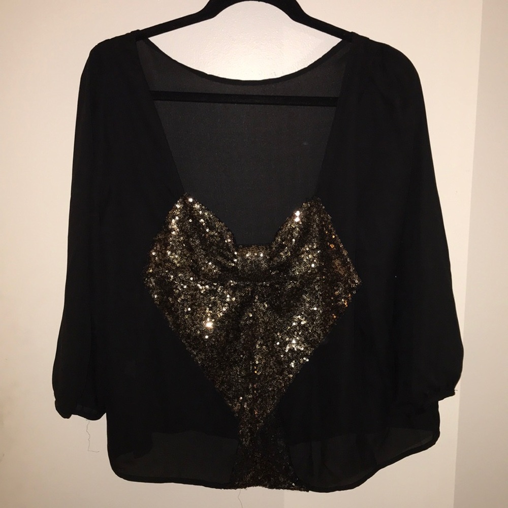 Black Top with Sequin Bow Detail in back